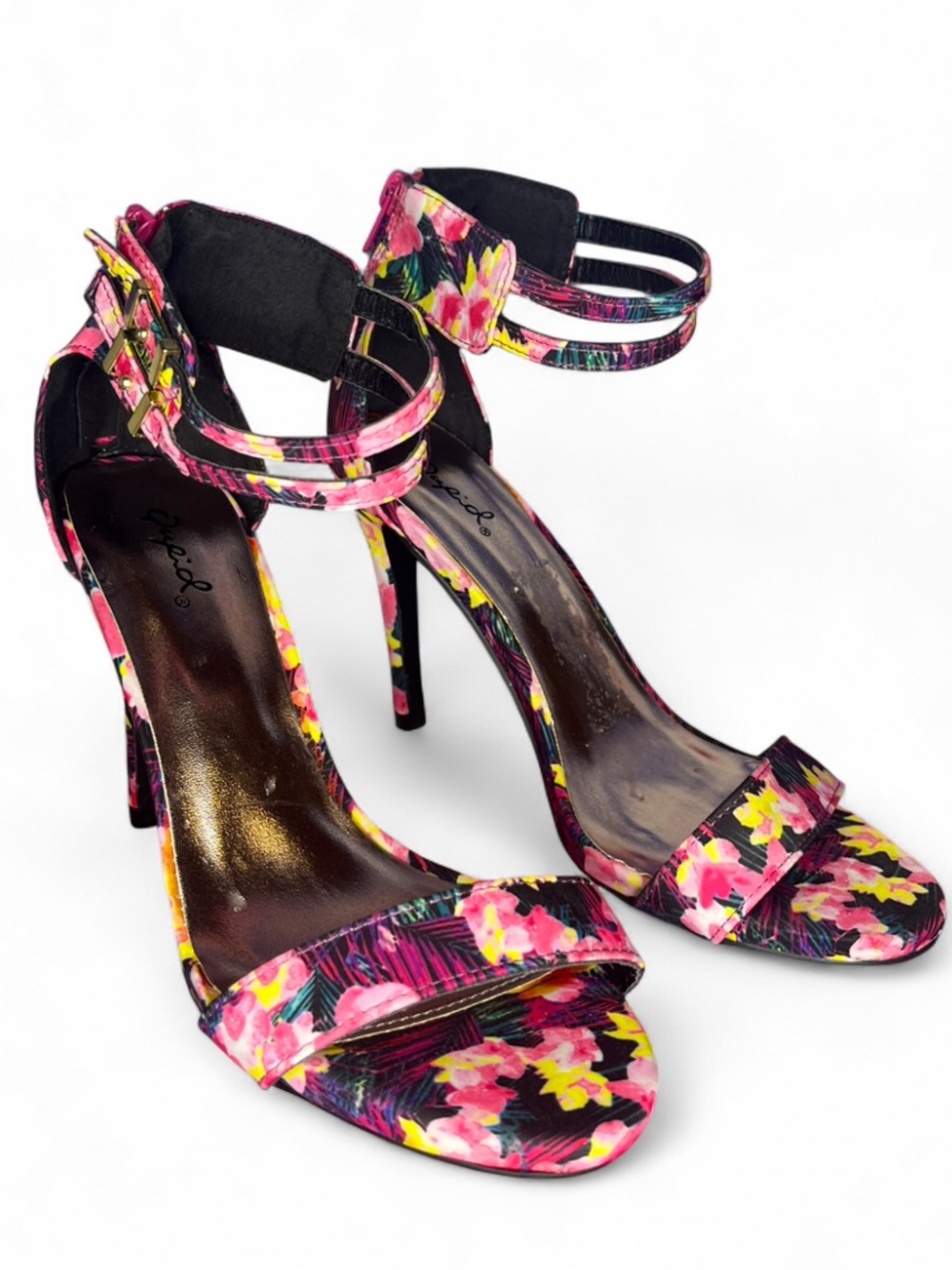 Women’s Floral Print Zip Up Ankle Strap Summer Heel Sandals - Chic Shoes Size 8